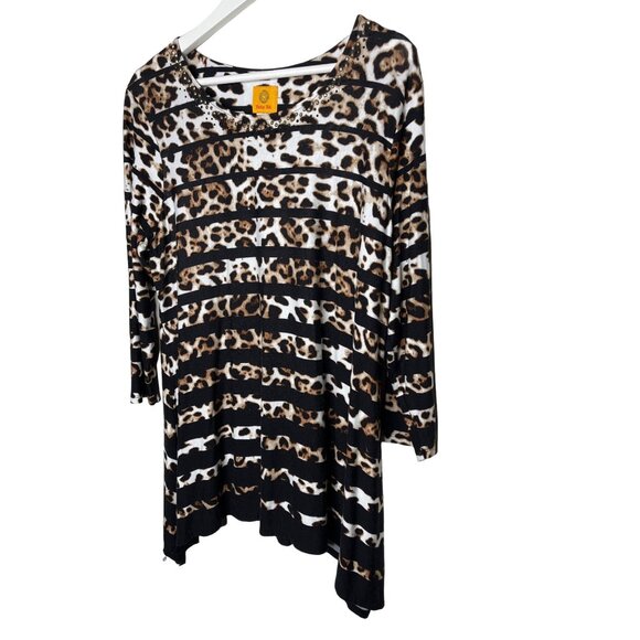 Ruby Rd Leopard Stripe Long Sleeve Top M Black Brown Sequin Detail Animal Print - Picture 4 of 12